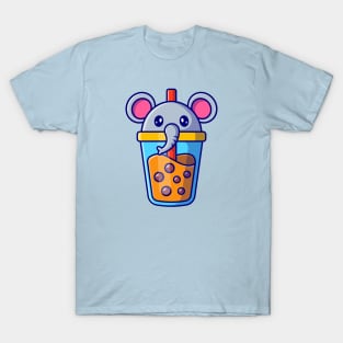 Cute Elephant Boba Milk Tea Cartoon T-Shirt